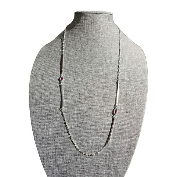 Sarah Coventry Station Pink Accents Long Silver-tone Elegant Necklace - Picture 6 of 16